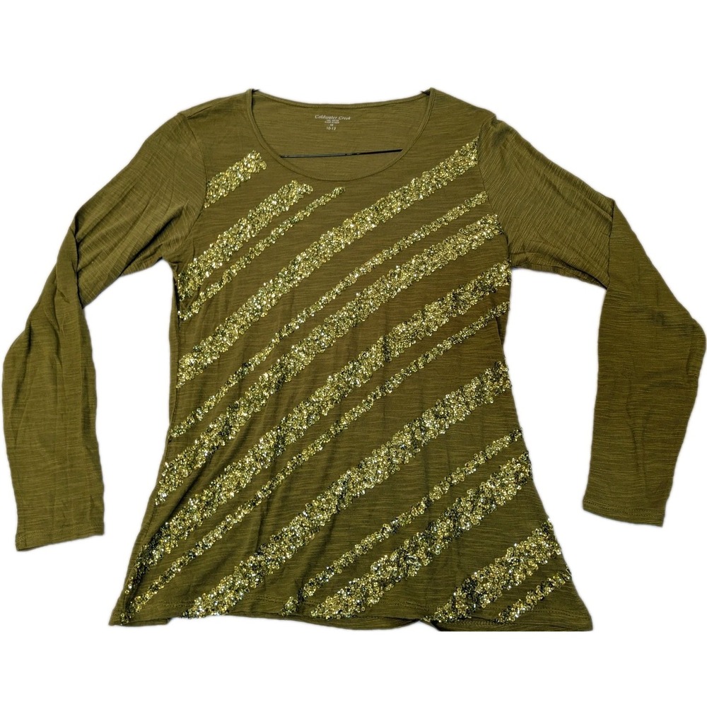 Coldwater Creek Shirt Women M 10-12 Green Dazzling Brushstrokes Long Sleeve NWT